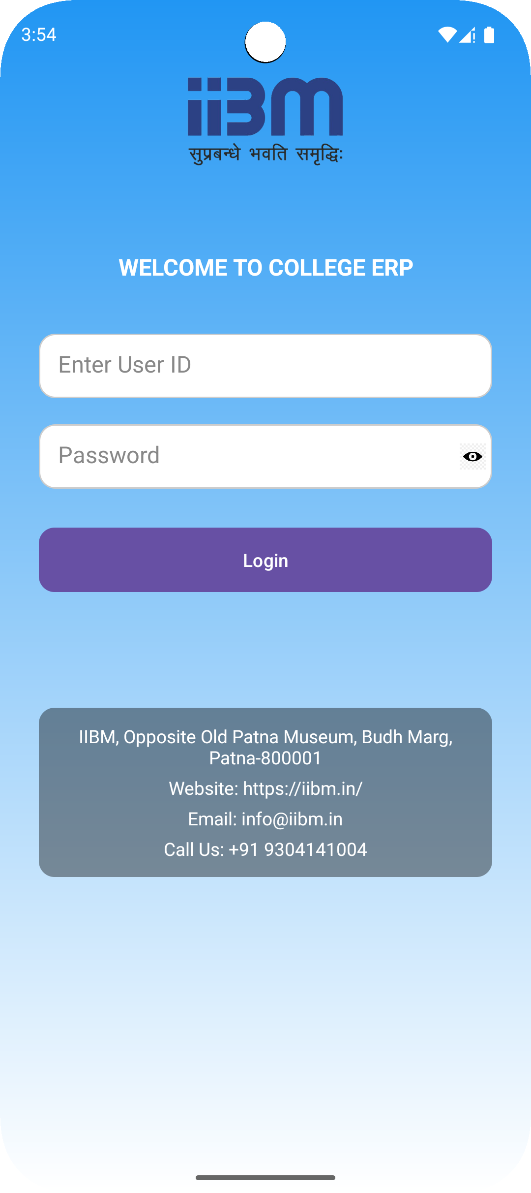Android Student ERP application login screen